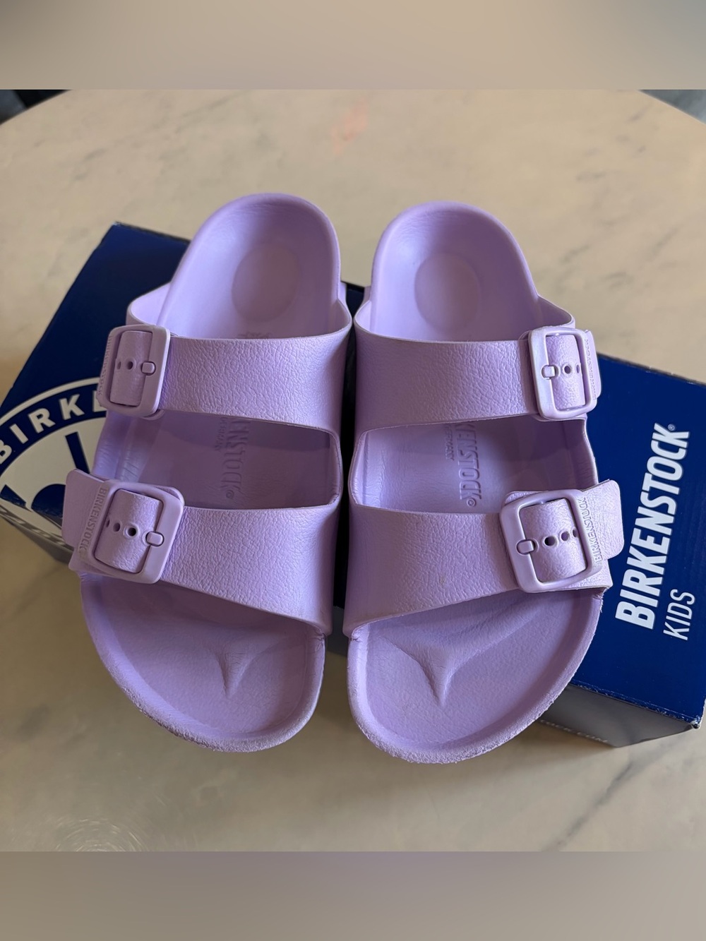 Birkenstock Arizona EVA Sandals Purple Crocus Colorway.